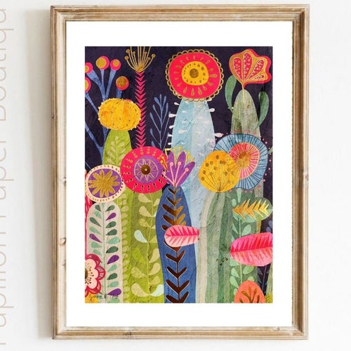 colorful-flower-illustration-print-abstract-botanical-wall-etsy