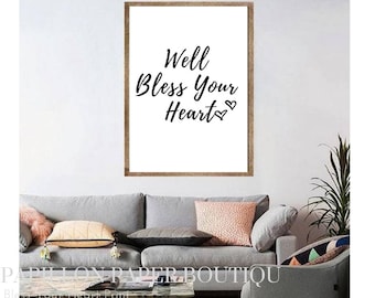 Impresión "Bendice tu corazón", cita caligráfica, refrán sureño, decoración sureña, impresión sureña, impresiones en blanco y negro, descarga digital