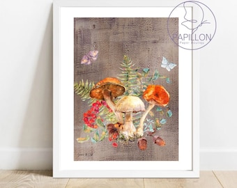 Mushroom Art Print, Colorful Boho Artwork, Mushroom Wall Decor, Whimsical Wall Art, Nature Home Decor, Living Room Art Print