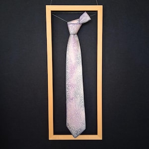 Grey Violet Silk Tie – Silver Pattern – Hand Painted & Personalized – Unique Mens Gift – Elegant Wedding Tie – One of a Kind