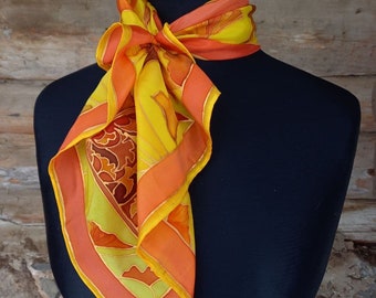 Small silk scarf for the fashion-conscious lady, Christmas present silk scarf. Hand painted yellow and orange silk scarf