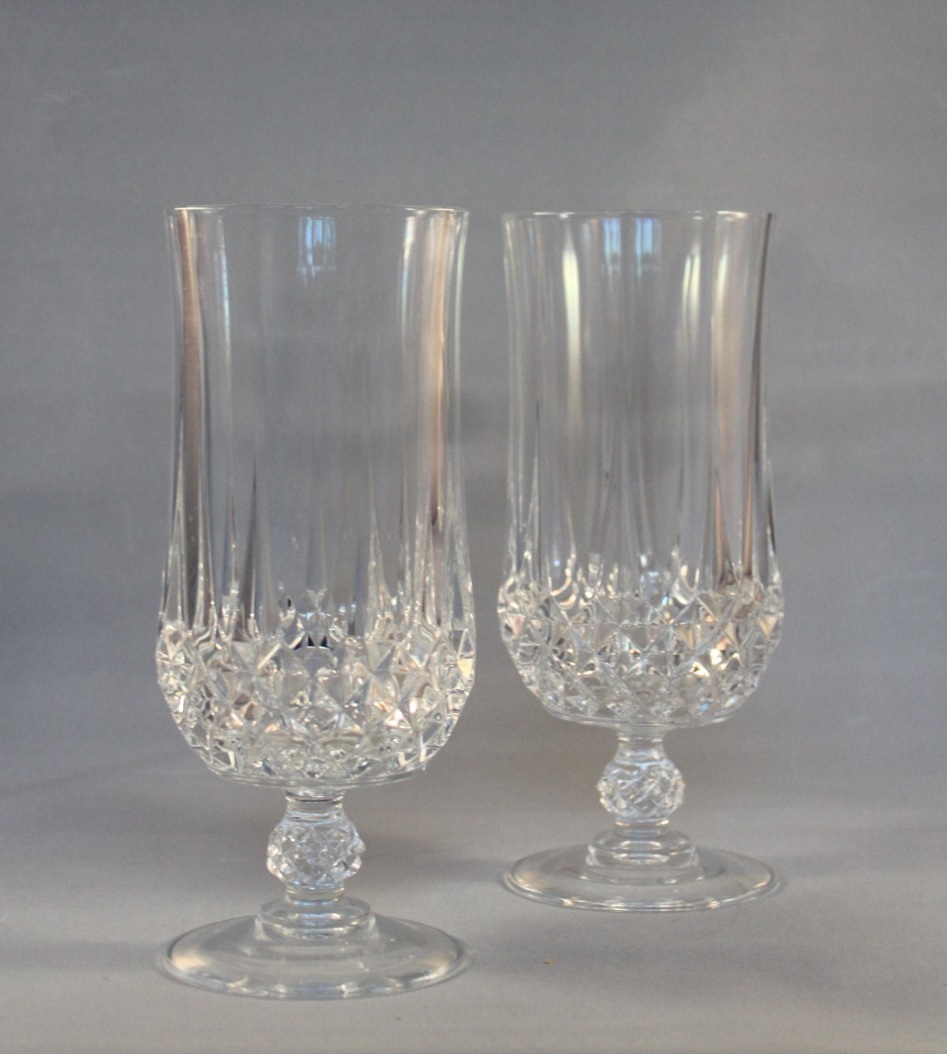 Set of 2 Cristal D'arques Longchamp Footed Ice Tea Goblets Clear Cut