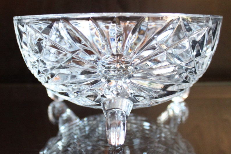 Scroll Footed Toed Clear Glass Bowl Dish Vintage Three 3