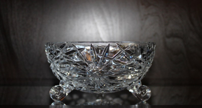 Scroll Footed Toed Clear Glass Bowl Dish Vintage Three 3