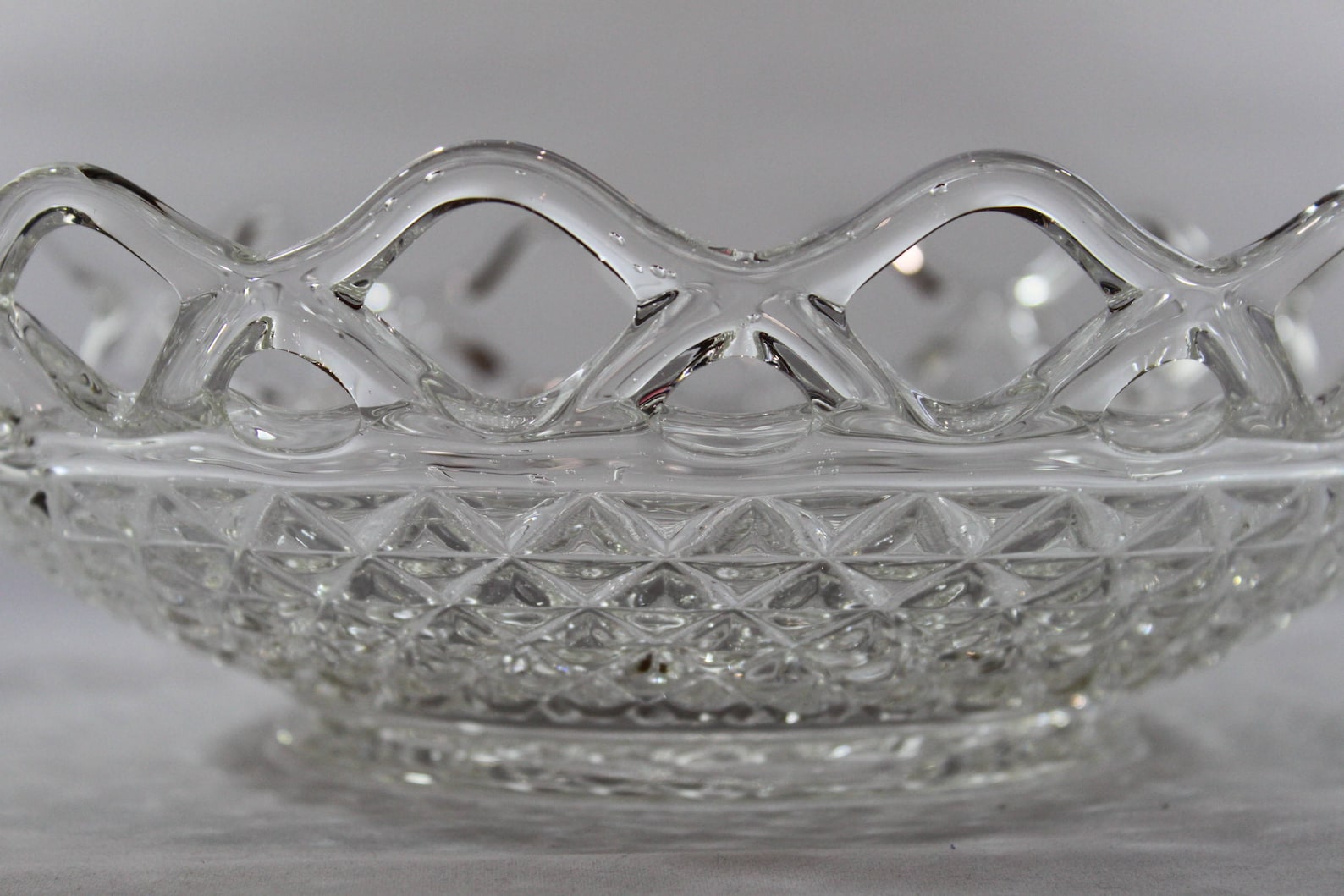 Open Lace Edge Diamond Design Clear Glass Round Bowl by Imperial Glass