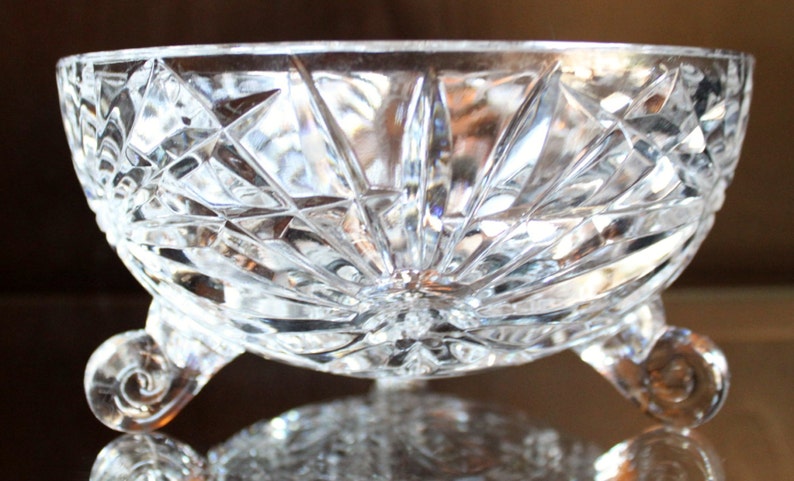 Scroll Footed Toed Clear Glass Bowl Dish Vintage Three 3