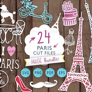 Paquete de Svg de París, Torre Eiffel Svg de moda, Svg de amor, Compras, Viajes Png, Svg de Francia, Me encanta París Archivos vectoriales Svg para Cricut, Silhouette