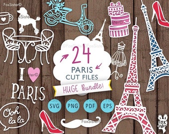 Paris Svg Bundle, Eiffel Tower Svg Fashion, Love Svg, Shopping, Travel Png, France Svg, I love Paris Svg Vector files for Cricut, Silhouette