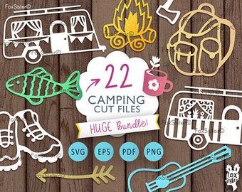 Camping Svg Bundle! Camper Svg, Camping Clipart Happy Camper Svg, Camping Svg, Summer, Guitar, Backpack, Cup Cut files for Cricut Silhouette