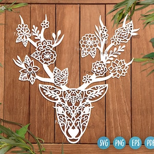 Floral Deer SVG Vorlage, Weihnachten svg, Deer Clipart, Rentier geschnitten Datei, FoxSister Instant Download Design für Cricut und Silhouette