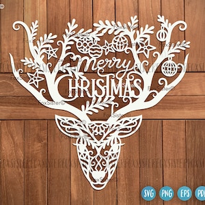 Frohe Weihnachten Deer SVG geschnitten Datei, Weihnachtscliparts, Rentier Vektor, Rentier svg, FoxSister, Hirschkopf svg, Cut File Cricut Silhouette