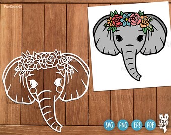 Cute elephant svg for Cricut and Silhouette, cute animal svg, baby animal svg, elephant svg file, flower crown svg, elephant nursery svg