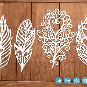 Bundle de plumes Svg coupe des fichiers pour Cricut et Silhouette, Boho plumes Svg, Svg coeur, plume de paon svg, Silhouette Svg, Cricut Svg