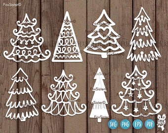 Christmas Tree svg Bundle SET 4, 8 svg cut files, Christmas Svg Bundle, Christmas tree clipart, Decorations, Winter, Santa Cricut Silhouette