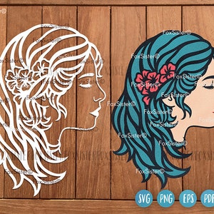 Girl with flowers Svg Cut file, Face profile vector Svg, Face Svg, Girl Svg Clipart, Floral Svg Png Cutting files for Cricut and Silhouette