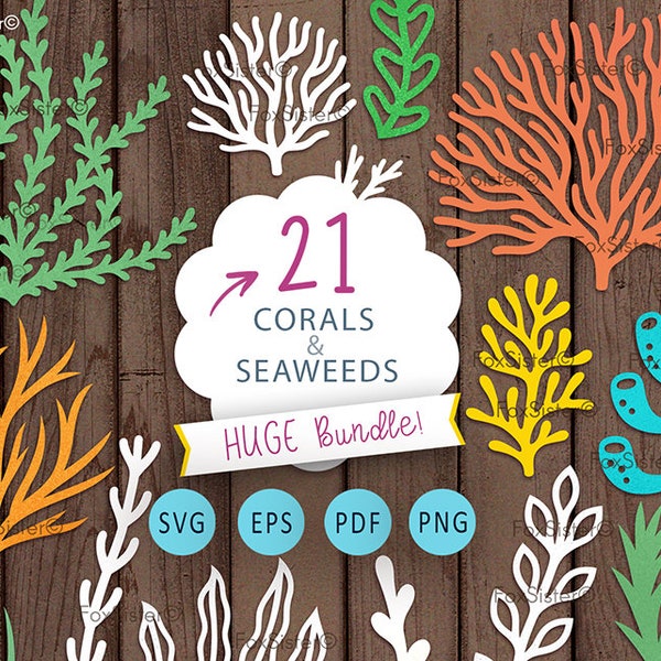 Corals Svg and Seaweed Svg Bundle for Cricut and Silhouette, Ocean Svg, FoxSister designs, Sea Svg, Plants Svg, Coral Clipart, Branches Svg