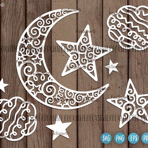 Moon and Stars night sky Svg vector cut file designs, Star Svg, Cute Moon Svg, Kids Bedroom Svg Png Cutting files for Cricut and Silhouette
