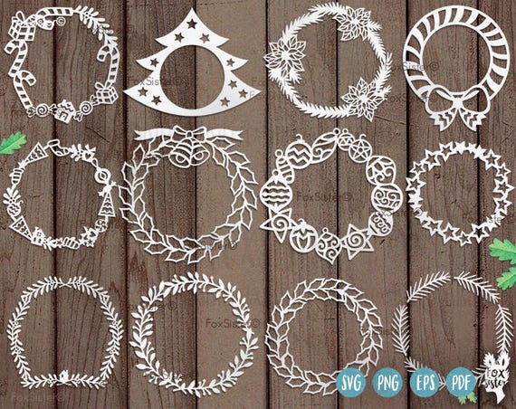 Download 12 Christmas Blank Circle Monogram Wreath Frames Svg Bundle Etsy