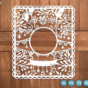 Joyeux anniversaire fête cadre blanc Svg, célébration Svg, Svg fête, Bruant Svg Png, ajoutez votre photo, bricolage personnalisé, Silhouette Cricut