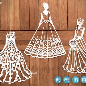 Conjunto de 1 plantilla SVG de novia, SVG de princesa, archivo de corte de novia, SVG de vestido, SVG de boda, clipart de novia, silueta de Cricut, futura novia SVG