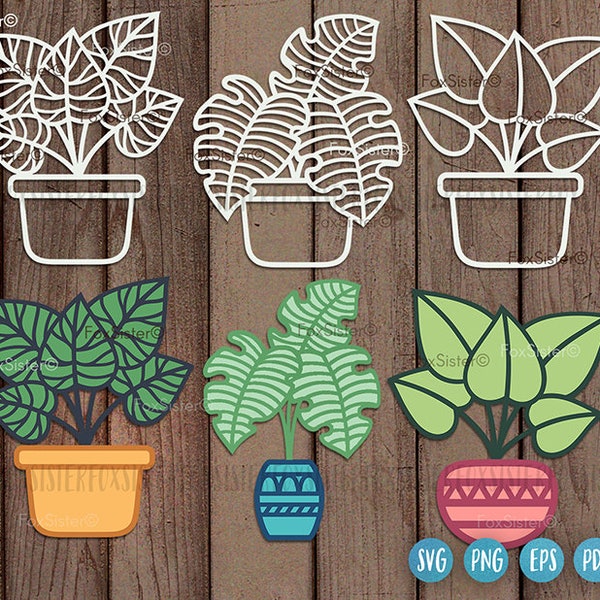 Kamerplanten Svg Cut-bestand, Plant Svg, Plant Clipart, Plant Svg, Potplanten Svg, in potten Svg, Png, FoxSister, Planten Digitale Sjabloon