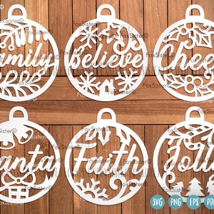 Christmas Baubles SVG Bundle SET 7, Bauble svg, words Faith, Family, Believe, Cheer, Santa, Jolly cut files, Christmas Svg cut files clipart