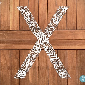 Letra floral X Svg, archivo de corte floral detallado alfabeto svg, letra floral svg, letras svg, letras mayúsculas, archivos de corte svg, svg floral