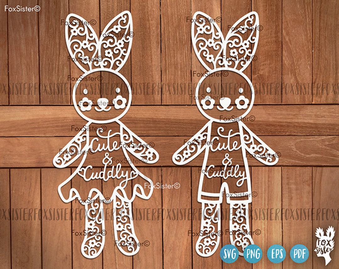 Cute and Cuddly Easter Bunny Svg Templates, Boy and a Girl Svg, for ...