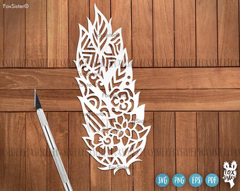 Download 2 Mandala Boho Feathers SVG designs Tribal Feather Feather ...