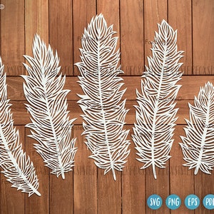 Black and White Feathers Stencil, Vector Modern Png Clipart, Boho Line Art  Design Elements. Feather Sublimation Digital Download. 