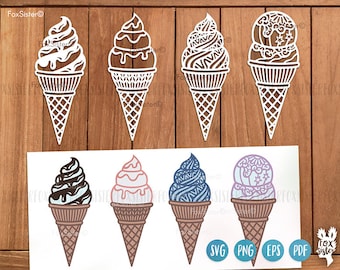 Paquete SVG de helado para Cricut y Silhouette, SVG de cono de helado, FoxSister, SVG de verano, SVG de paleta, SVG de playa, Clipart de helado