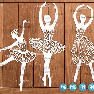 Ballerina Svg, Ballet Svg Cut-bestand, 3 Papercut-sjablonen Set 3, Balletdanser svg-bestanden knippen | Danser Svg, Ballet Clipart | Ballerina Clipart