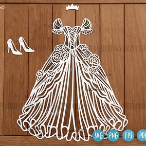 Princess dress svg cut file for Cricut and Silhouette, princess party svg, queen dress svg, princess gown svg, wedding dress svg, bride svg
