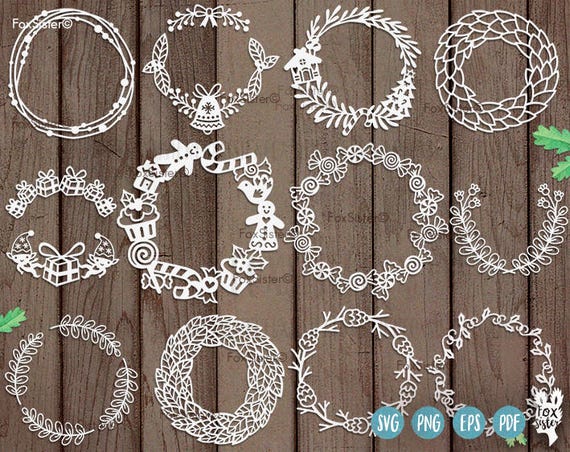 Download 12 Christmas Blank Circle Monogram Wreath Frames SVG ...