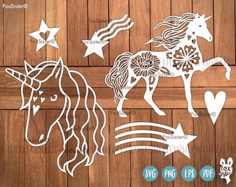 Unicorn SVG / PDF Papercut Template Bundle | Cute Horse | Commercial and personal use | Stars | Paper Cut file | for Cricut | for Cameo