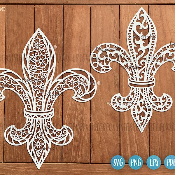 2 dessins Fleur De Lis Svg, Fleur De Lis Vector Clipart, Lily Svg, Français lily Svg, Louisiane, Flower Clip Art, fichier Cricut, fichier Silhouette