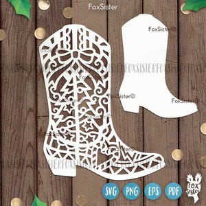 Christmas Cowboy boot svg design for Cricut Silhouette Glowforge & laser cutters, boot svg, cowboy boot png, cowboy boot cut file, Texas svg