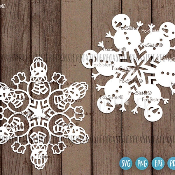 Flocons de neige SVG Bundle fichiers SVG de Noël, bonhomme de neige SVG, bonhommes de neige SVG, mignon SVG, fichier de coupe de flocon de neige, étoile, napperon, vecteur, Cricut, Silhouette