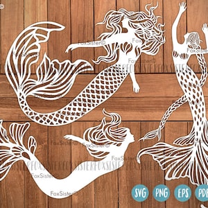 Mermaid SVG Bundle includes 3 Mermaids SVG Cut Files, Mermaid Tail Svg, Mermaid Clipart Png Cut files for Cricut and Silhouette cutters