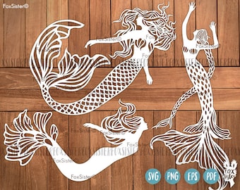 Mermaid SVG Bundle includes 3 Mermaids SVG Cut Files, Mermaid Tail Svg, Mermaid Clipart Png Cut files for Cricut and Silhouette cutters