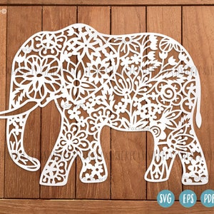 Modèle Elephant Svg Png, Elephant Cut File, Animal Svg, Floral animal svg, Svg Elephant, Floral Clipart, pour Cricut et Silhouette image 1