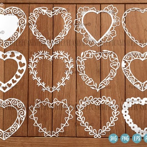 Cadre coeur Svg, lot de 3 cadres monogramme, lot de 3 ! 12 cadres vierges svg | SVG coeur, coeurs SVG | Svg de mariage | SVG de la Saint-Valentin | Svg amour