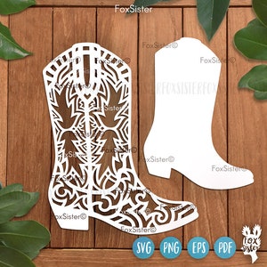 Cowboy boot svg design for Cricut Silhouette Glowforge & other laser cutters, boot svg, cowboy boots png, cowboy boot cut file, Texas svg