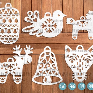 Boules de Noël SVG Bundle SET 6, mitaine, cerf, renard, cheval, colombe svg, cerf couper des fichiers, décoration de Noël Svg, sticker vinyle animaux, Cricut