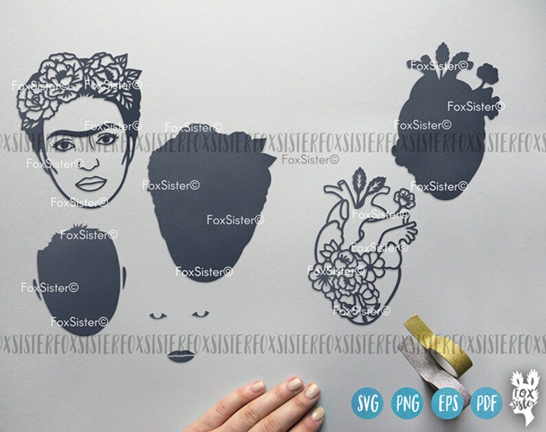 Download Frida Kahlo and a floral heart Svg Cut file designs Mexico ...