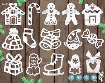 Paquet SVG de Noël ! 15 modèles | Fichiers coupés de Noël | Cloches svg, cadeau svg, elfe svg, bonhomme en pain d'épice svg, bonbons svg | cliparts | Cricut