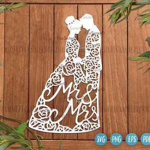 Sr. e Sra. Svg, Noiva Noivo Svg, Casamento Floral Svg, Casal Svg, Clipart de Noiva, Arquivo de Corte de Casamento, Silhueta Cricut, Arquivo de Corte Vetorial Svg