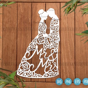 Mr and Mrs Svg, Bride Groom Svg, Floral Wedding Svg, Couple Svg, Bride Clipart, Wedding Cut File, Cricut Silhouette, Vector Svg Cutting file