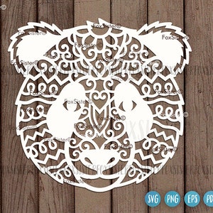 Panda face Svg Cut File Clipart, Mandala Svg, Cute Panda templates, Animals Svg, Cuttable Animal Svg Png for Cricut Silhouette