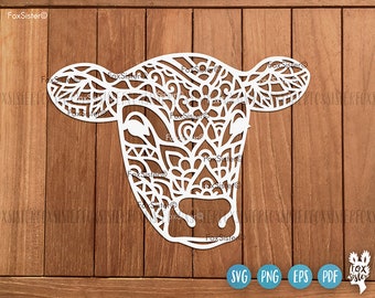 Cow Svg Cut File Vector Clip Art, Mandala Animal Svg design, Cute Cow Svg, Cow Head Svg Png Cutting File for Cricut and Silhouette Cameo